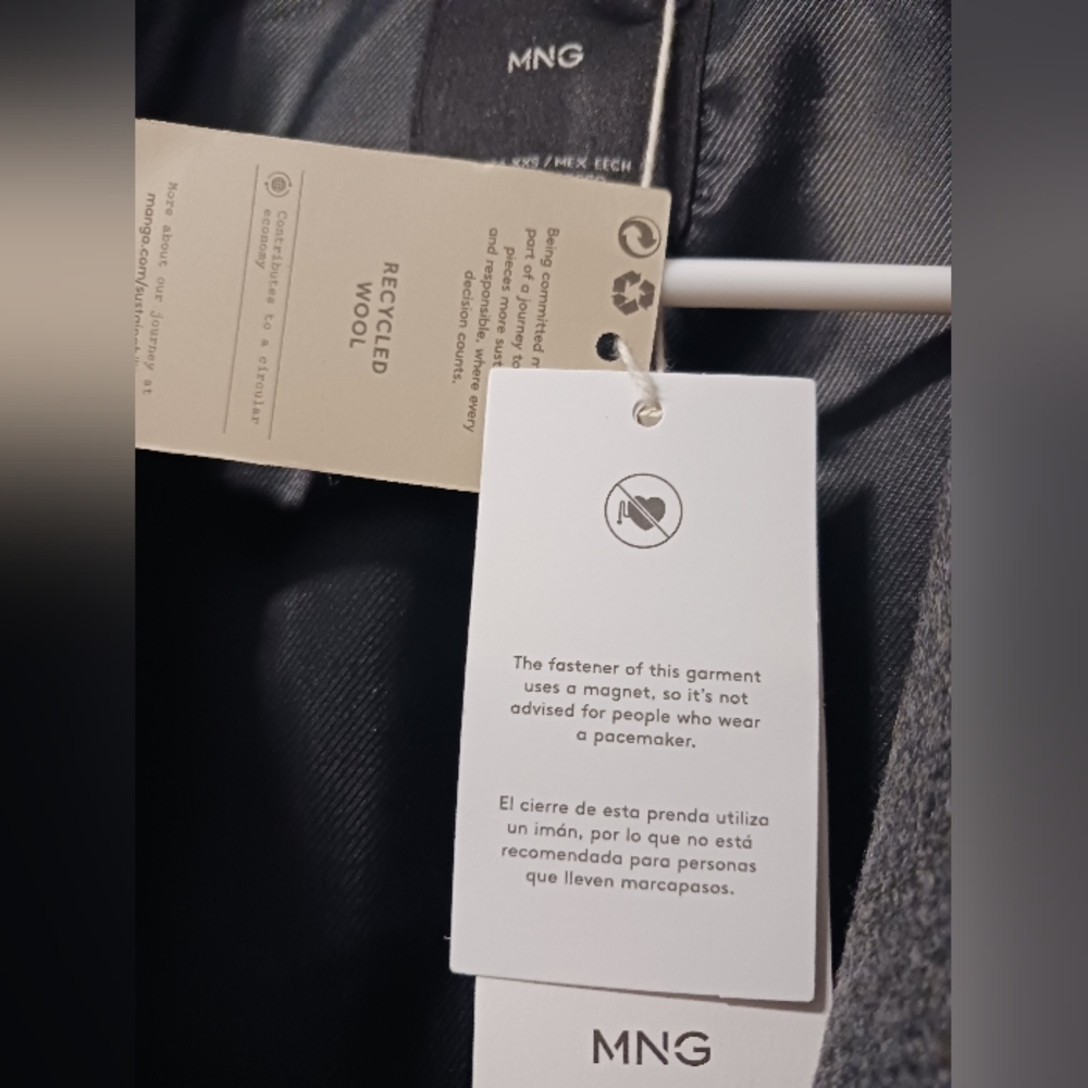 MNG Mango *Committed* Belted Double Breasted Wool Coat, Drk Gray Sz XXS NWT - Picture 13 of 15